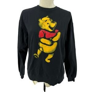 Disney Winnie the Pooh Bear Black Crew Neck Pullover Sweatshirt Womens Small